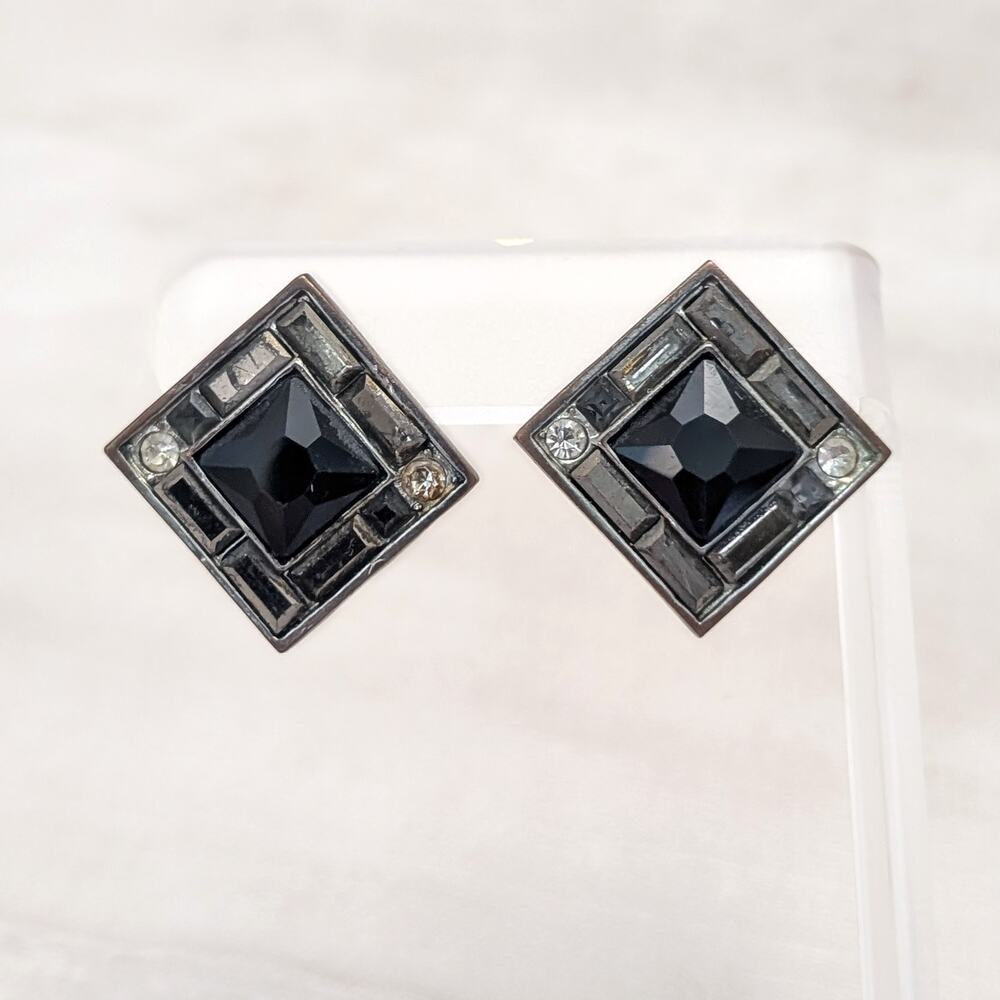 Vintage Stud Earrings Retro Black & Smokey Tones Statement - Fair Condition